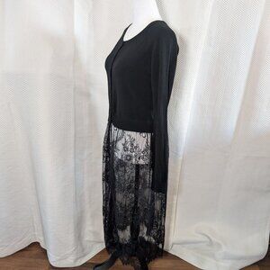 Vivian Shyu Italy Cardigan Dress Black Knit Lace Hem Skirt Size S Whimsigoth